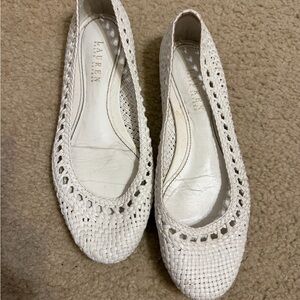 Lauren Ralph Lauren White Woven Leather Ballet Flats
